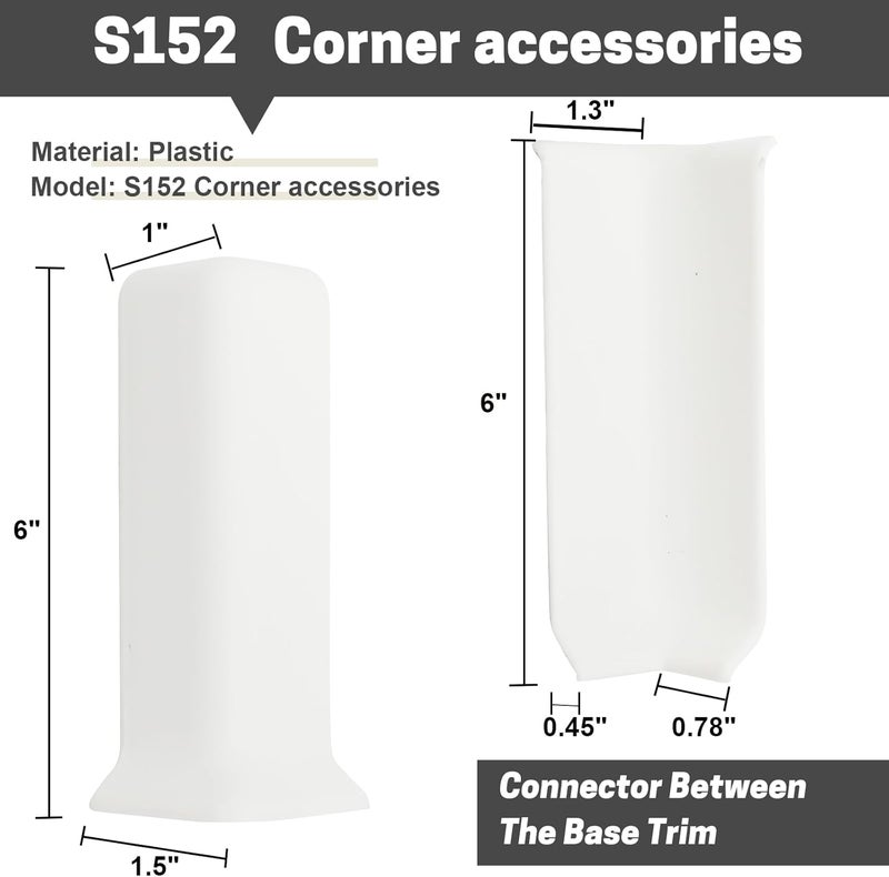 COUKIU Self Adhesive Baseboard Corner Blocks, 6inch(Width)3 Inside + 3 Outside Corners-Connector Between The Wall Base Cove Base Rubber Moulding Trim, Perfect Match for Our S152 Baseboard(White) - Image 2